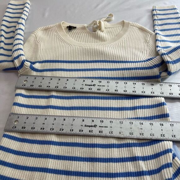 Talbots Womens MP Medium Petite Sweater Top White Blue Stripe Cotton Woven - Picture 3 of 8